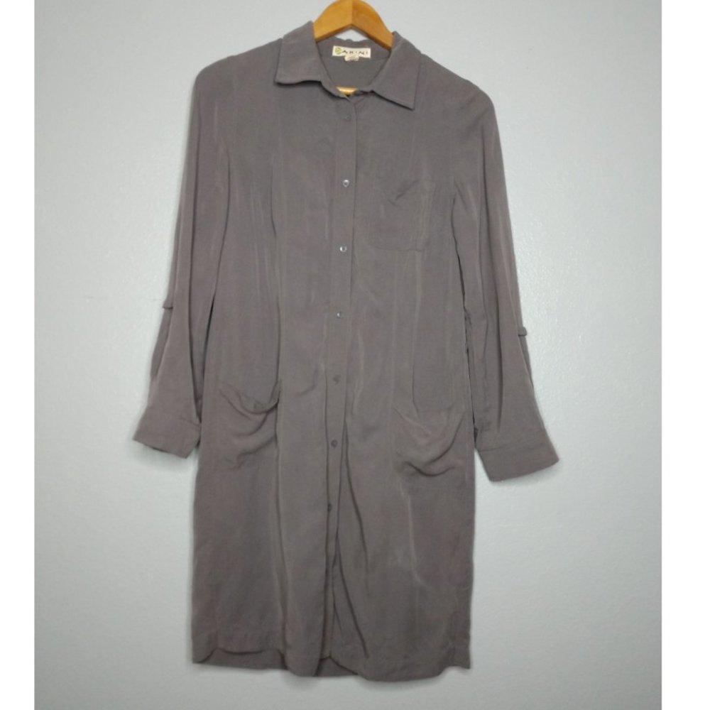 Akini Women's Small Gray Modal Soft Button Down Dress Long Sleeve Collared
